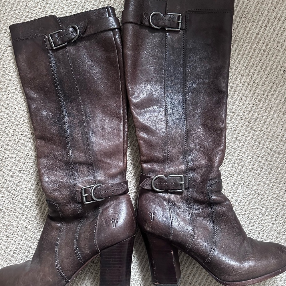 Frye Brown Leather Knee-High Boots, 9.5